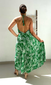 Female model wearing Felicity Beaded Halter Dress - Green- showcasing the latest ladies fashion with free delivery 