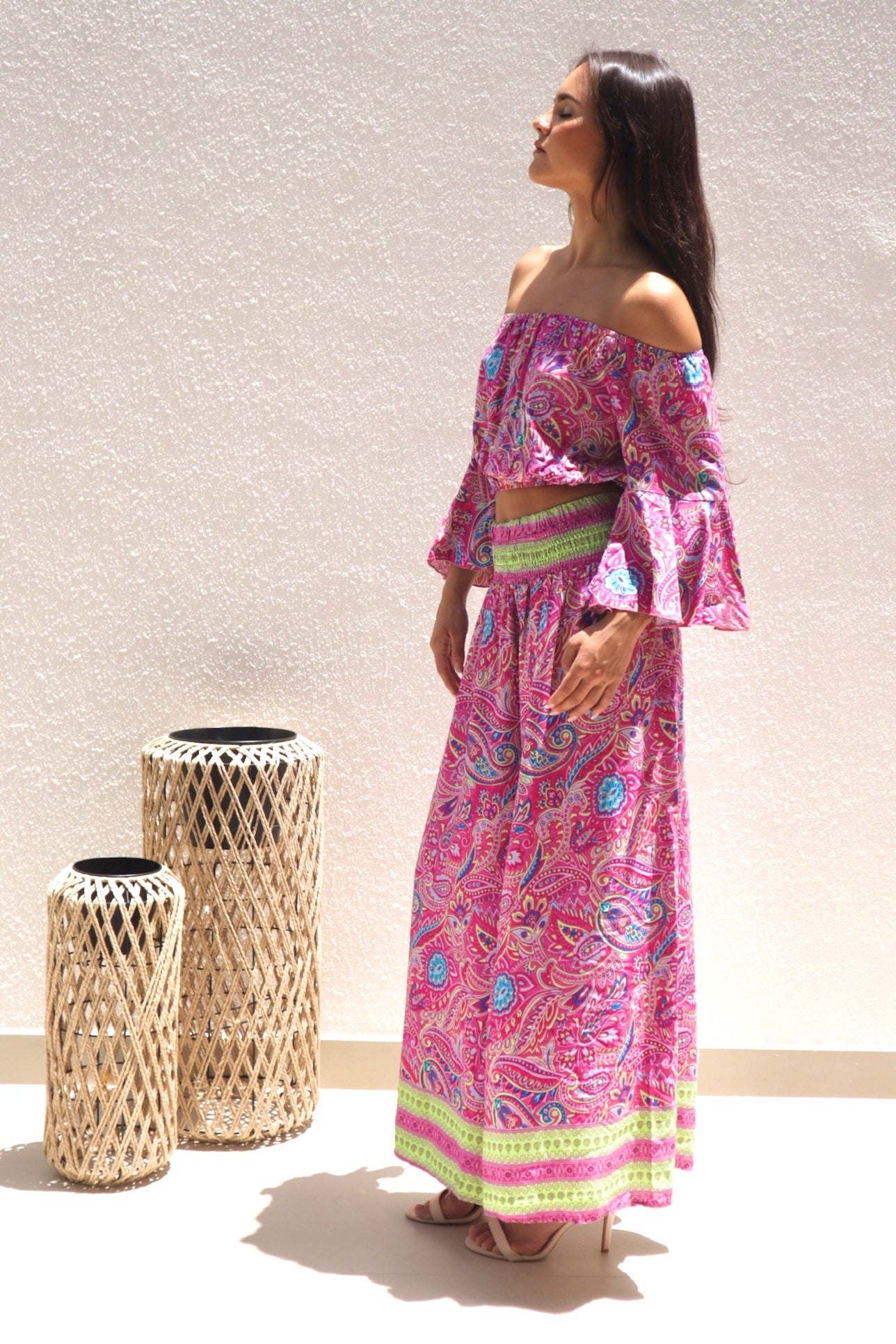 Female model wearing Eliza Co-ord - Pink- showcasing the latest ladies fashion with free delivery 