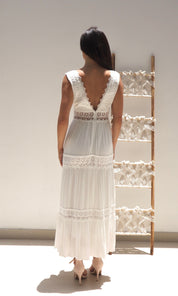 Female model wearing Neve Crochet Maxi - White- showcasing the latest ladies fashion with free delivery 