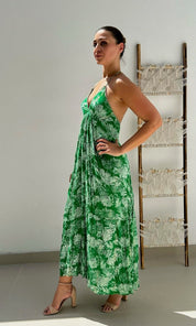 Female model wearing Felicity Beaded Halter Dress - Green- showcasing the latest ladies fashion with free delivery 