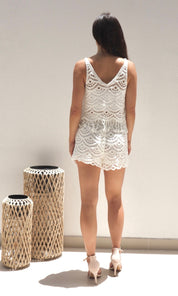 Female model wearing Amor Crochet Top - White- showcasing the latest ladies fashion with free delivery 