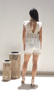 Female model wearing Demi Lace Co-ord - White- showcasing the latest ladies fashion with free delivery 