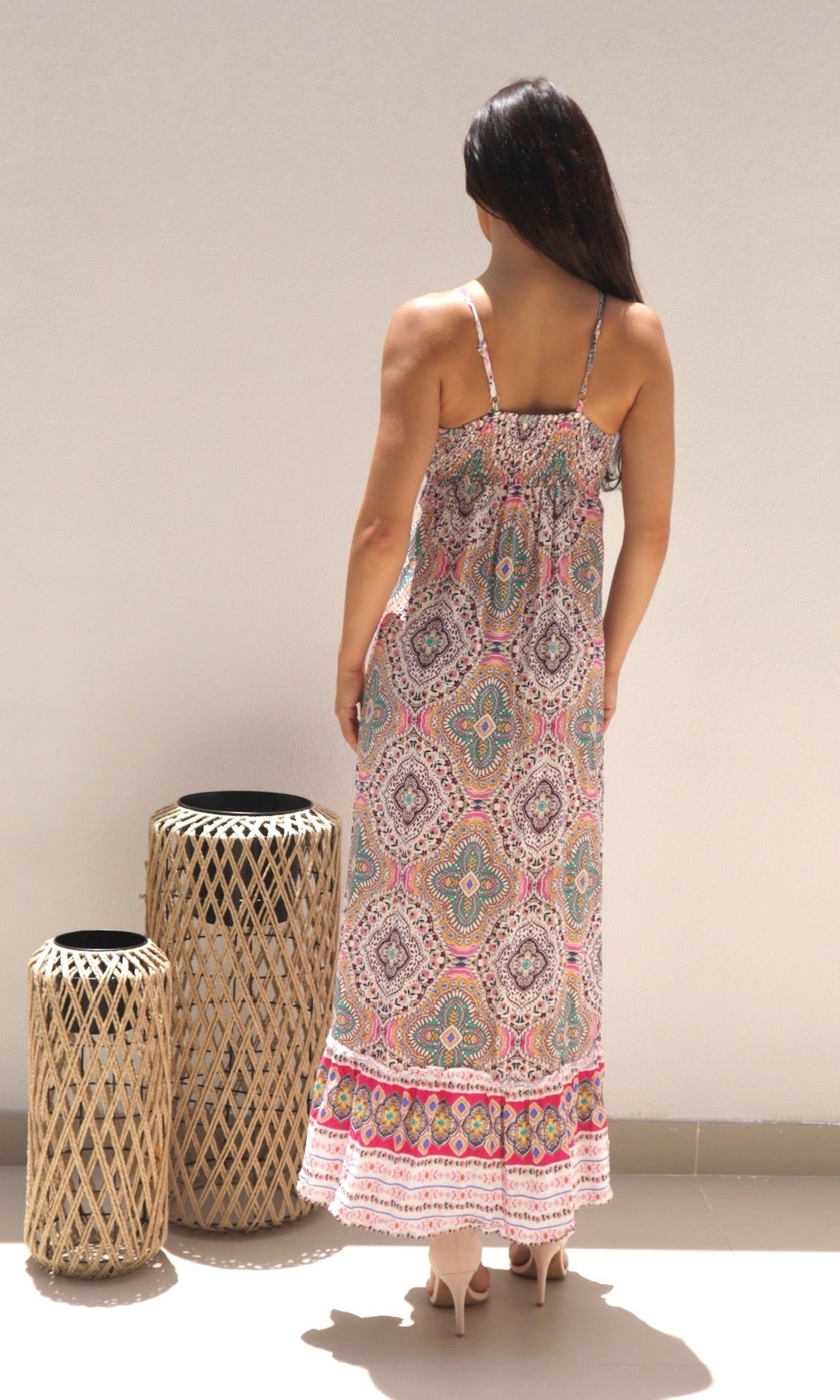 Female model wearing Isabella Maxi - Pink- showcasing the latest ladies fashion with free delivery 