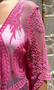 Female model wearing Sasha Lace Cover Up - Pink- showcasing the latest ladies fashion with free delivery 