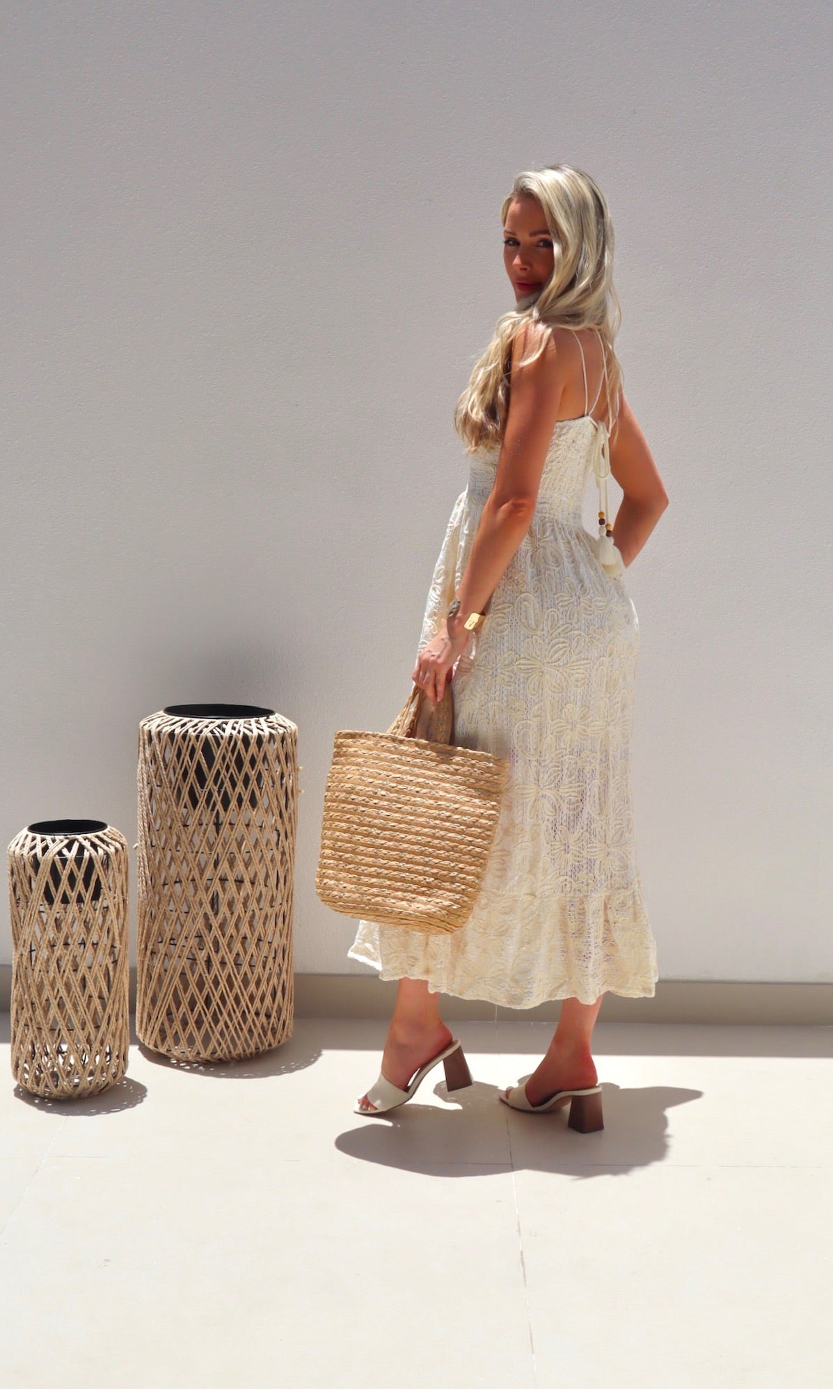 Female model wearing Aurelia Gold Thread Tote - Gold- showcasing the latest ladies fashion with free delivery 