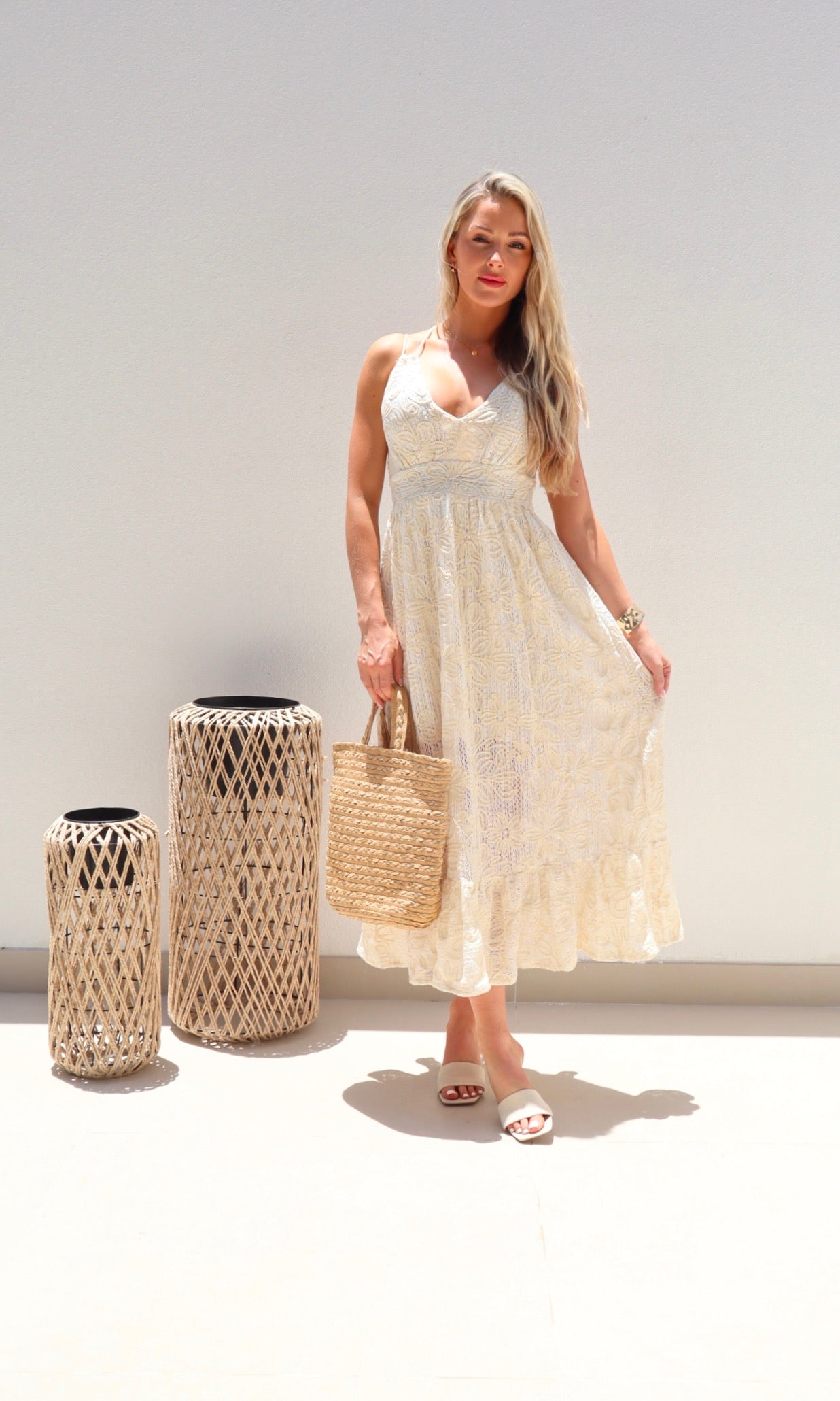 Female model wearing Aurelia Gold Thread Tote - Gold- showcasing the latest ladies fashion with free delivery 