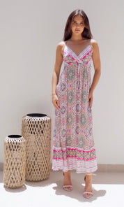 Female model wearing Isabella Maxi - Pink- showcasing the latest ladies fashion with free delivery 