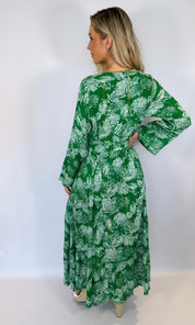 Female model wearing Lara Beaded Edge Kimono - Green- showcasing the latest ladies fashion with free delivery 