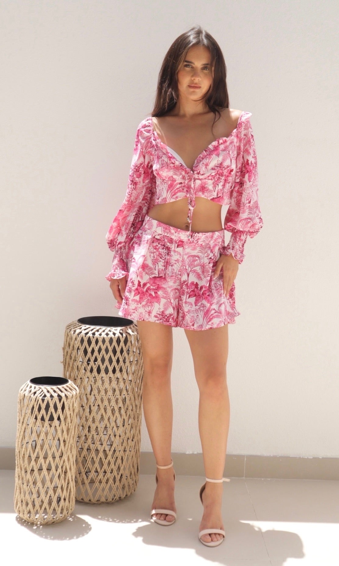 Female model wearing Fern Co-ord - Pink- showcasing the latest ladies fashion with free delivery 