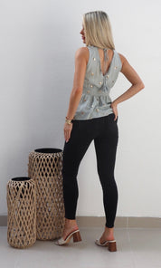 Female model wearing Amalie V-Neck Top - Sage- showcasing the latest ladies fashion with free delivery 