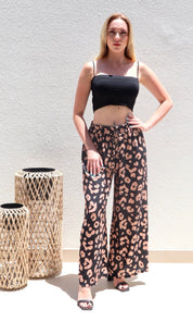 Female model wearing Leona Leopard Culottes - Black / Camel- showcasing the latest ladies fashion with free delivery 