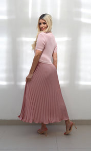 Female model wearing Nora Satin Pleat Dress - Pink- showcasing the latest ladies fashion with free delivery 