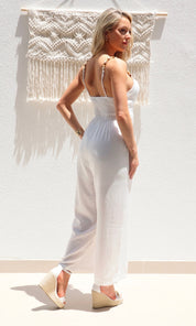 Female model wearing Camellia Belted Jumpsuit - White- showcasing the latest ladies fashion with free delivery 