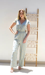 Female model wearing Poppy Jumpsuit - Sage- showcasing the latest ladies fashion with free delivery 