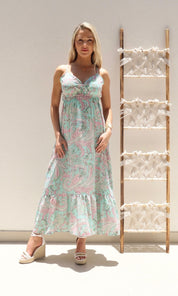 Female model wearing Scarlett Paisley Maxi - Turquoise- showcasing the latest ladies fashion with free delivery 