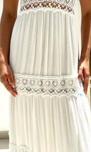 Female model wearing Neve Crochet Maxi - White- showcasing the latest ladies fashion with free delivery 