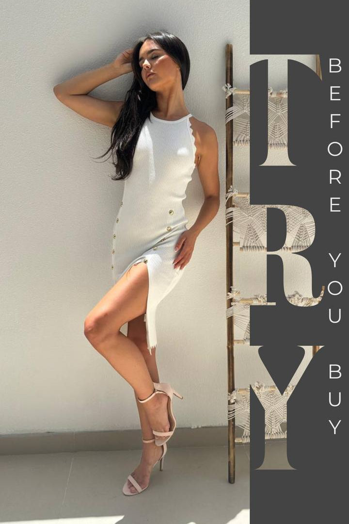 Female model wearing Personal Shopping Experience- showcasing the latest ladies fashion with free delivery 